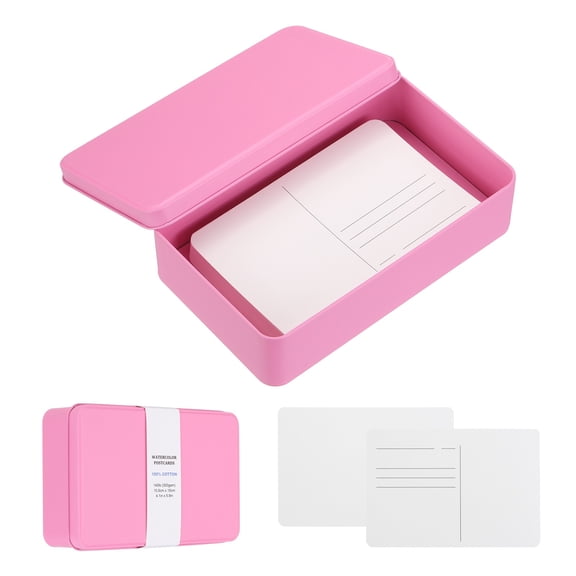 Uxcell 40 Sheets Watercolor Postcards, 100% Cotton 4x6 Inch Watercolor Paper with Pink Tin Box Blank Postcards Hot Pressedfor Mailing Painting Invitations Greeting Cards(140lb/300gsm)