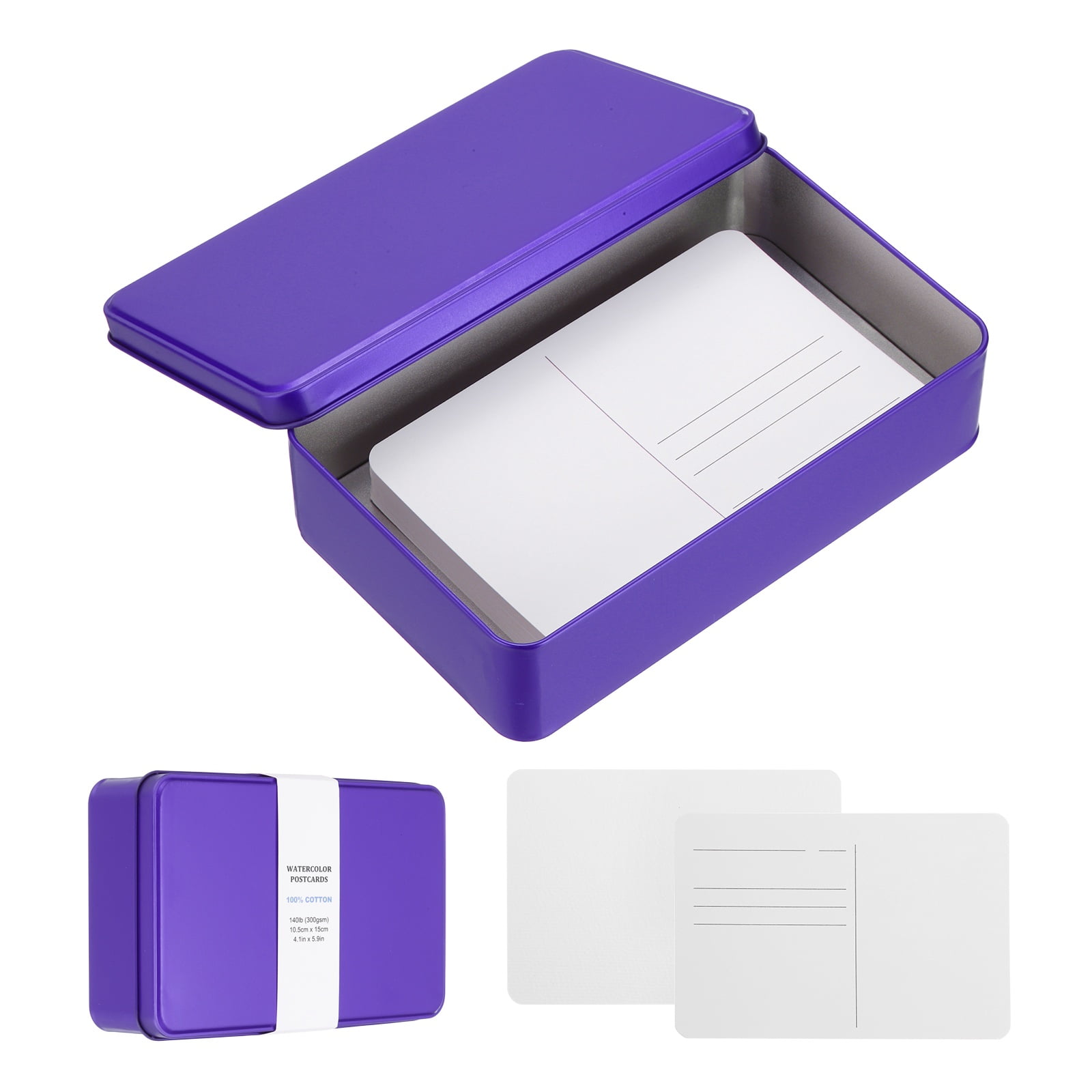 Uxcell 40 Sheets Watercolor Postcards, 100% Cotton 4x6 Inch Watercolor Paper with Purple Tin Box Blank Postcards Rough for Mailing Painting Invitations Greeting Cards(140lb/300gsm)