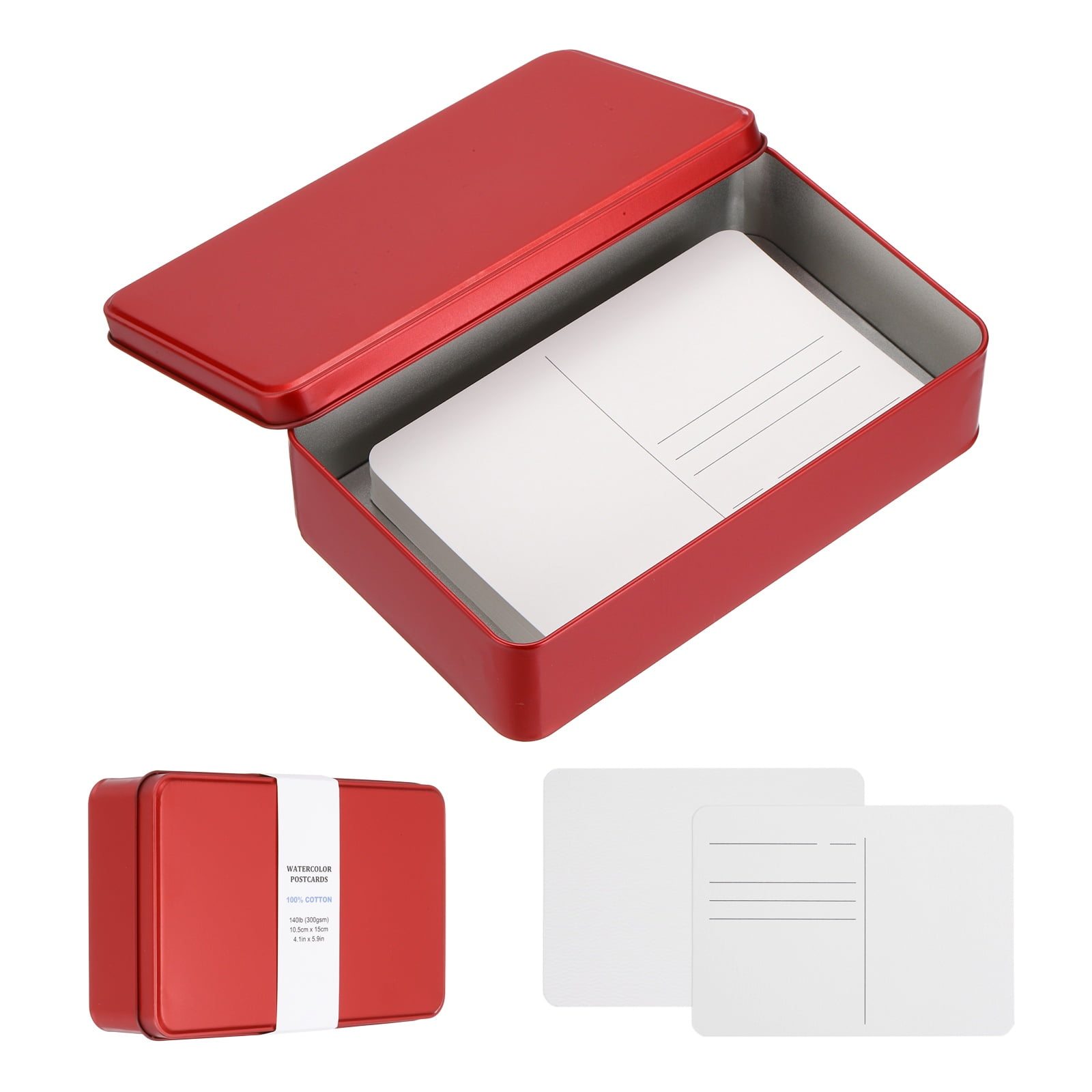 Uxcell 40 Sheets Watercolor Postcards, 100% Cotton 4x6 Inch Watercolor Paper with Red Tin Box Blank Postcards Cold Pressed for Mailing Painting Invitations Greeting Cards(140lb/300gsm)