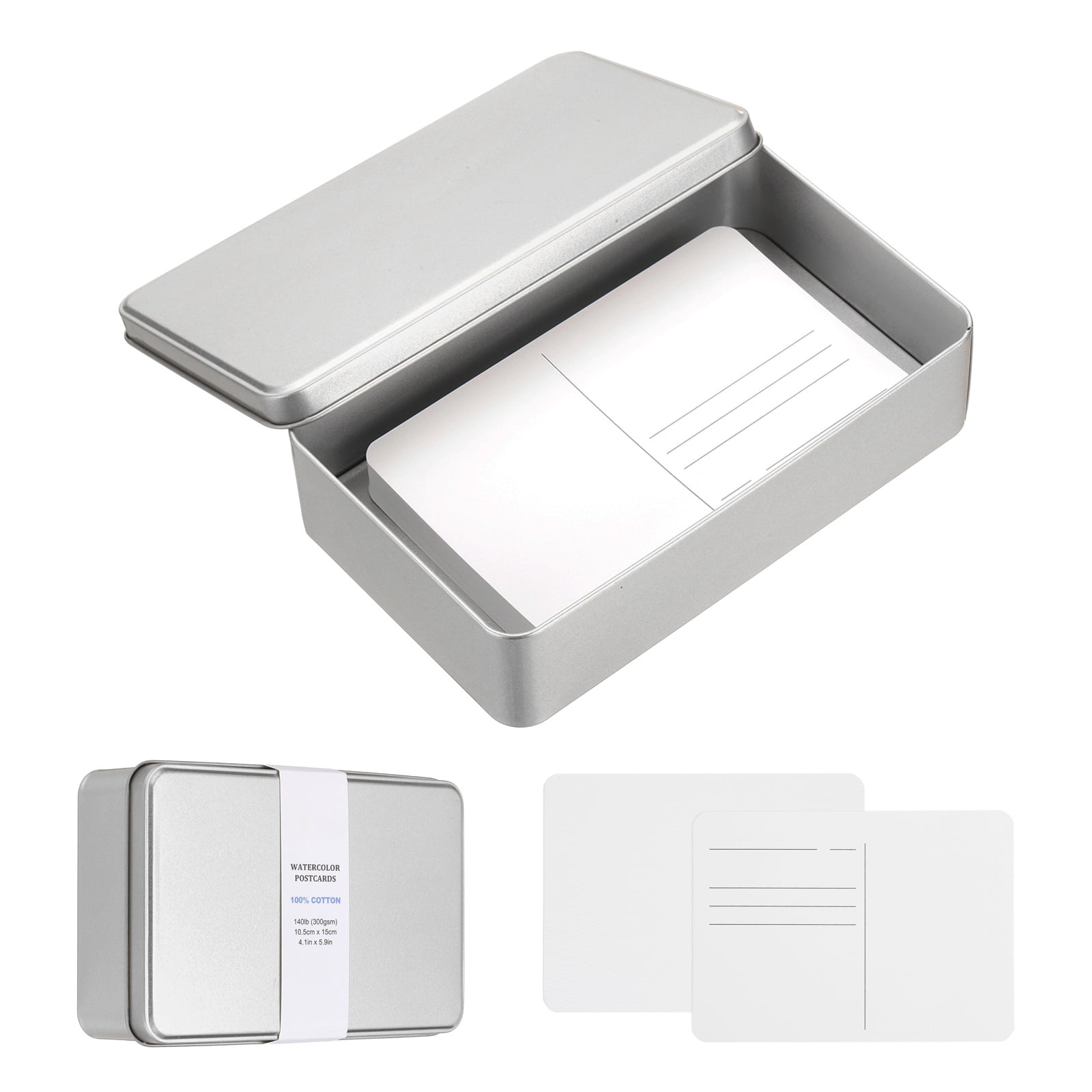 Uxcell 40 Sheets Watercolor Postcards, 100% Cotton 4x6 Inch Watercolor Paper with Silver Tin Box Blank Postcards Cold Pressed for Mailing Painting Invitations Greeting Cards(140lb/300gsm)