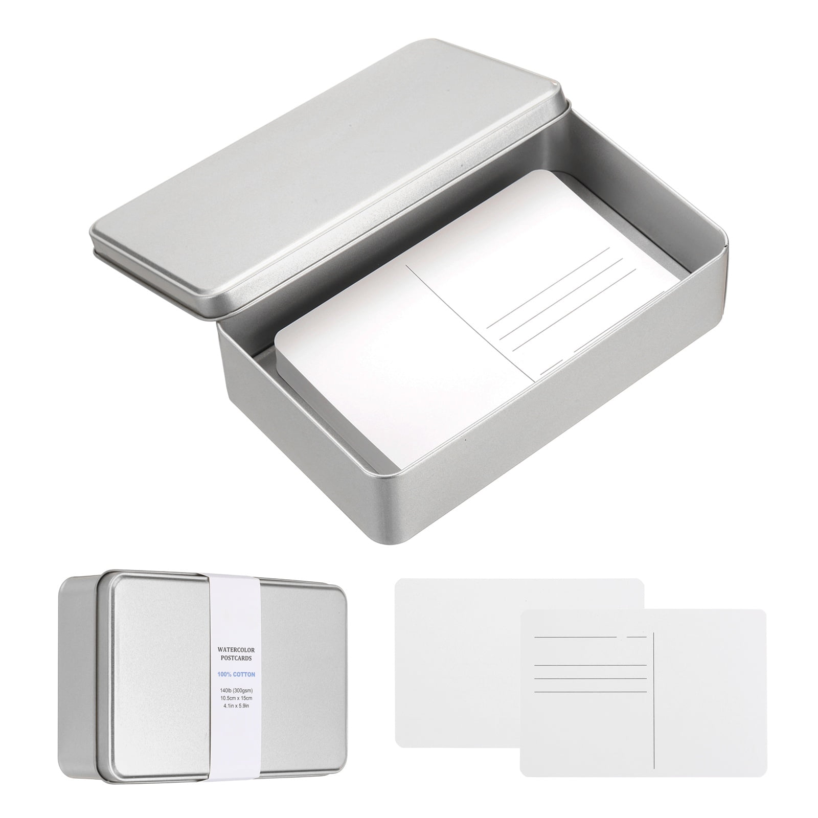 Uxcell 40 Sheets Watercolor Postcards, 100% Cotton 4x6 Inch Watercolor Paper with Silver Tin Box Blank Postcards Hot Pressed  for Mailing Painting Invitations Greeting Cards(140lb/300gsm)