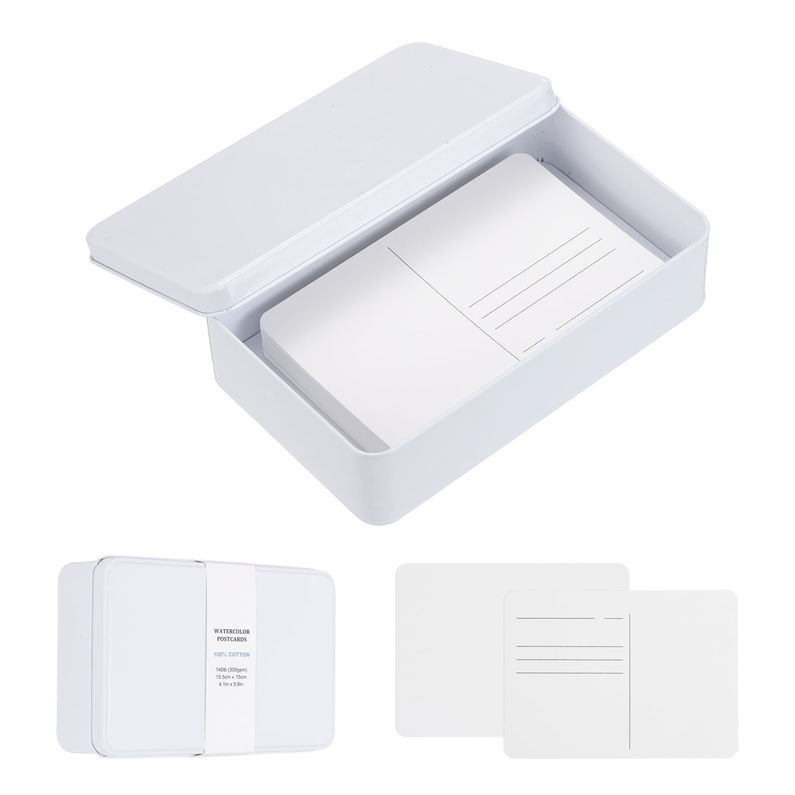 Uxcell 40 Sheets Watercolor Postcards, 100% Cotton 4x6 Inch Watercolor Paper with White Tin Box Blank Postcards Cold Pressed for Mailing Painting Invitations Greeting Cards(140lb/300gsm)