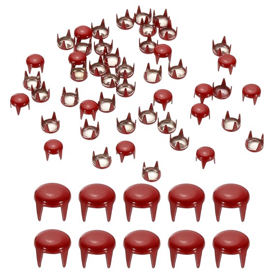 Uxcell 5mm Metal Studs Spots 100Pcs Round Dome Claw Beads Nailhead Rivets Spike Studs for Leather Craft Clothes Belt Bag Shoes, Red