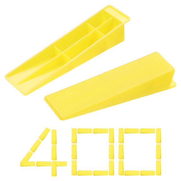 Uxcell 400 PCS Tile Leveling System Wedges, Reusable Tile Leveling Wedges for 1/8", 1/16", 1/32" Spacers for Ceramic Wall Installation and Stone Installation, Yellow