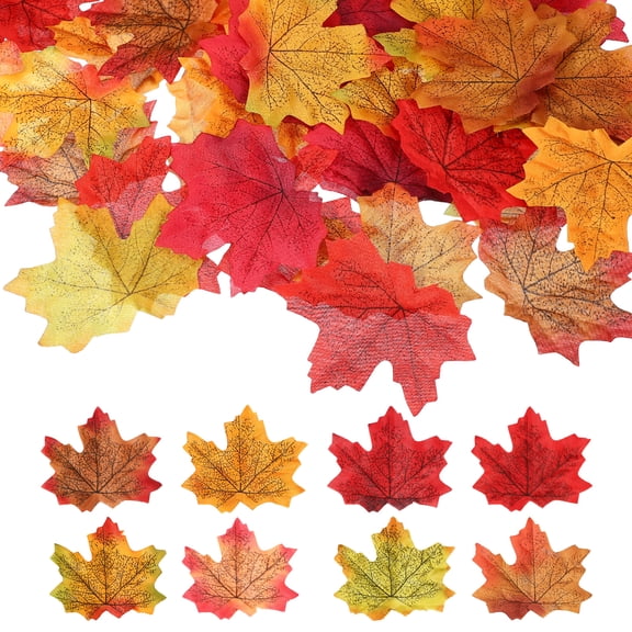Uxcell 400 Pack Fall Leaves 3.3 Inch Colored Mixed Fake Leaves Artificial Maple Leaf Decorations for Halloween Thanksgiving Day Wedding Party Craft Prop Holiday, Dark Red and Yellow Series
