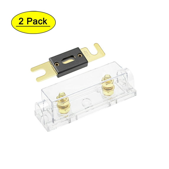 Uxcell 400A 32 Volt ANL Fuse Holder with Fuse DC and Clear Insulated Cover Metal Clear 2pcs