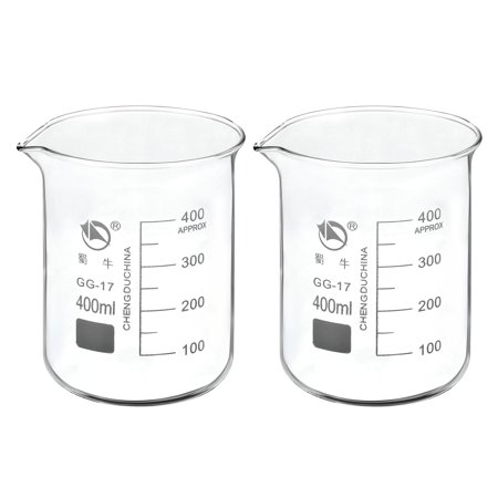 Uxcell 400ml Low Form Glass Beaker 3.3 Borosilicate Graduated Lab Measuring Cups 2 Pack