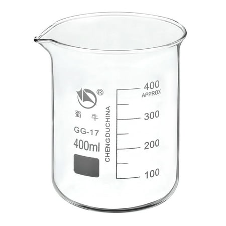 Uxcell 400ml Low Form Glass Beaker, 3.3 Borosilicate Graduated Lab Measuring Cups