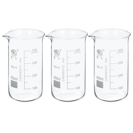 Uxcell 400ml Tall Form Glass Beaker 3.3 Borosilicate Graduated Lab Measuring Cups 3 Pack
