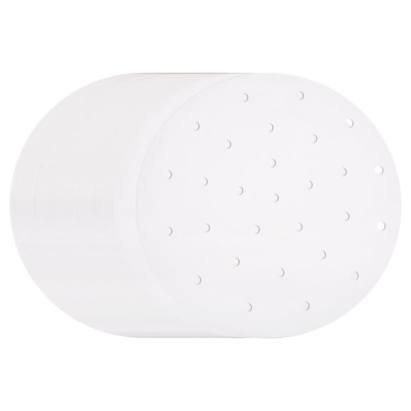 Uxcell 400pcs Air Fryer Liners 8.7 Inch Round Bamboo Steamer Liners with Holes Non-Stick Perforated Parchment Paper Sheets Disposable Steamer Paper for Air Fryers Steaming Basket, White
