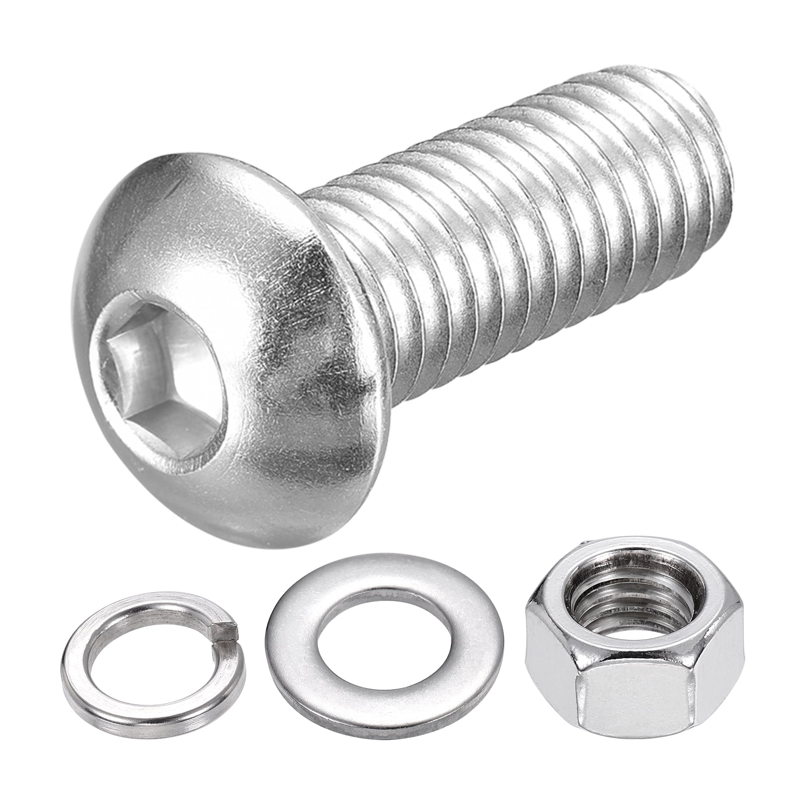Uxcell 40Pack 3/8-16x1" Button Head Socket Cap Screws - 304 Stainless Steel Bolt Nut Set Washer Assortment Kit - Good for Road Bicycle, Mountain Bike, Auto