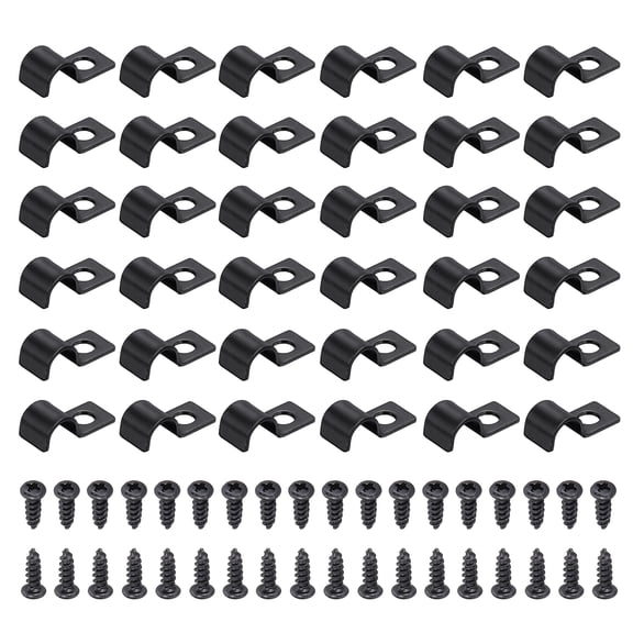 Uxcell 40Pcs 10mm(3/8") One Hole Pipe Strap, Rigid U Brackets Conduit Clamp Heavy Duty Carbon Steel Pipe Strap Clip with Self-Tapping Screws for Fixing Tube Cable Wire Cord, Black