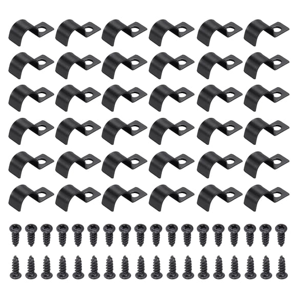 Uxcell 40Pcs 12mm(1/2") One Hole Pipe Strap, Rigid U Brackets Conduit Clamp Heavy Duty Carbon Steel Pipe Strap Clip with Self-Tapping Screws for Fixing Tube Cable Wire Cord, Black
