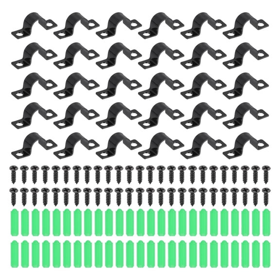Uxcell 40Pcs 12mm(1/2") Two Hole Pipe Strap, Rigid U Brackets Conduit Clamp Heavy Duty Carbon Steel Pipe Strap Clip with Self-Tapping Screws and Expansion Tube for Fixing Wire Cord