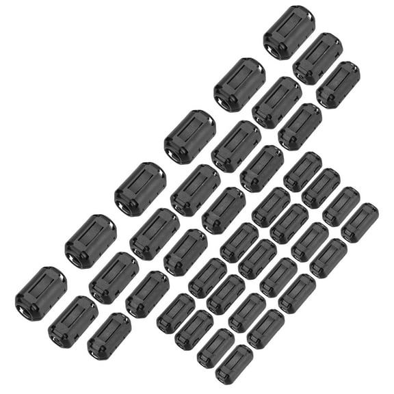 Uxcell 40Pcs 5 Sizes Clip-on Ferrite Ring Core, Ferrite Bead EMI RFI Noise Cable Clip for 3.5mm/5mm/7mm/9mm/13mm Diameter Cable, Black