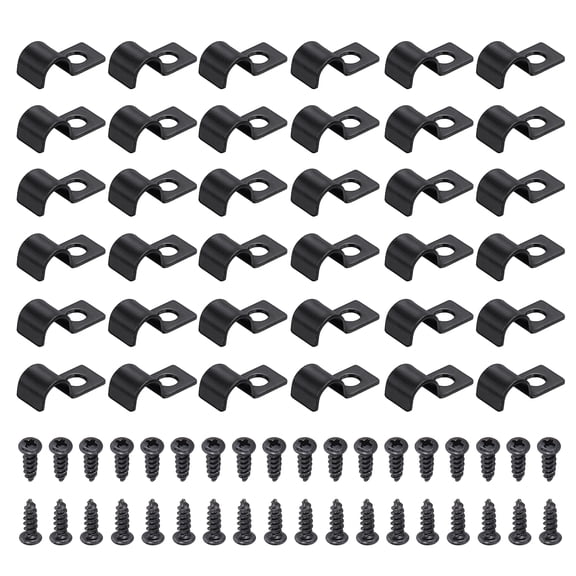 Uxcell 40Pcs 8mm(5/16") One Hole Pipe Strap, Rigid U Brackets Conduit Clamp Heavy Duty Carbon Steel Pipe Strap Clip with Self-Tapping Screws for Fixing Tube Cable Wire Cord, Black