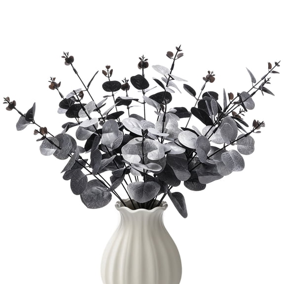 Uxcell 40Pcs Artificial Eucalyptus, Fake Eucalyptus Stems Simulation Money Leaves Inserts Faux Greenery Branches for Wedding Home Office Party Decor, Silver