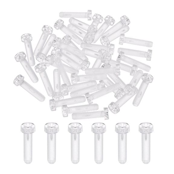 Uxcell 40Pcs Clear Acrylic Screws, M6x25mm PC Plastic Phillips Round Head Bolts