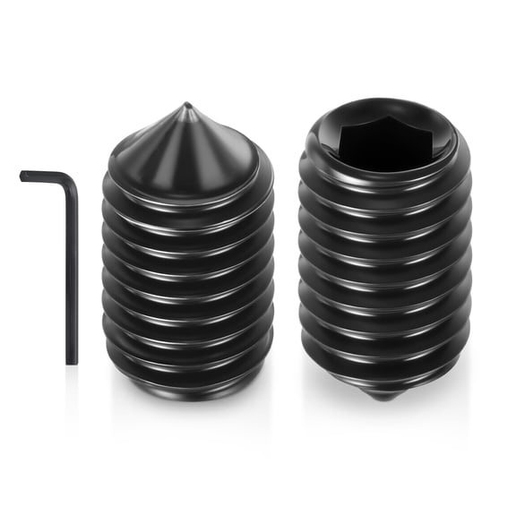 Uxcell 40Pcs Cone Point Socket Set Screws - [M5-0.8x8mm] Carbon Steel - Black Oxide Finish Hex Socket Grub Set Screws with Hex Key Wrench for Door Knobs, Pulleys & Tool Handles