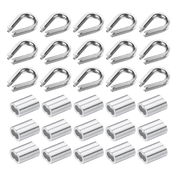 Uxcell 40Pcs M3(3mm) Wire Rope Cable Clamp Thimble and Crimping Loop Silver