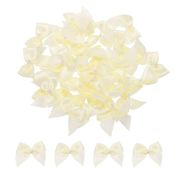 Uxcell 40Pcs Mini Milk White Ribbon Bow with Pearl 1" Ribbon Flowers Applique for Craft DIY Decoration