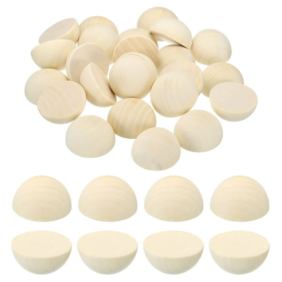 Uxcell 40mm Half Wood Beads, 32 Pack Unfinished Natural Wooden Beads Round Split Wood Balls for Craft