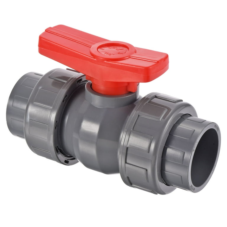 Uxcell 40mm ID Double Union Ball Valve 1 Pack PVC Socket Type Shut off Valve Switch for Water Flow Control Gray