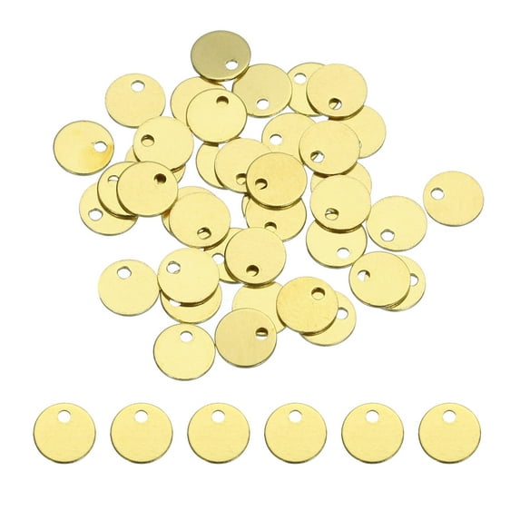 Uxcell 40pcs Brass Round Stamping Blank DIY Label Tags 6mm for Craft, Pendant Decoration, 1.1mm Single Side Hole