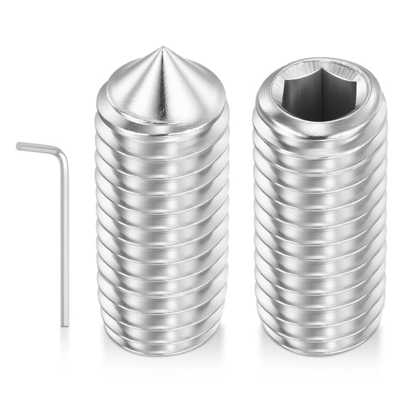 Uxcell 40pcs Cone Point Socket Set Screws - [M5-0.8x5mm] 18-8 Stainless Steel Headless Allen Head Grub Set Screw with Hex Key Wrench for Door Handle, Bathroom Fixture & Towel Rack