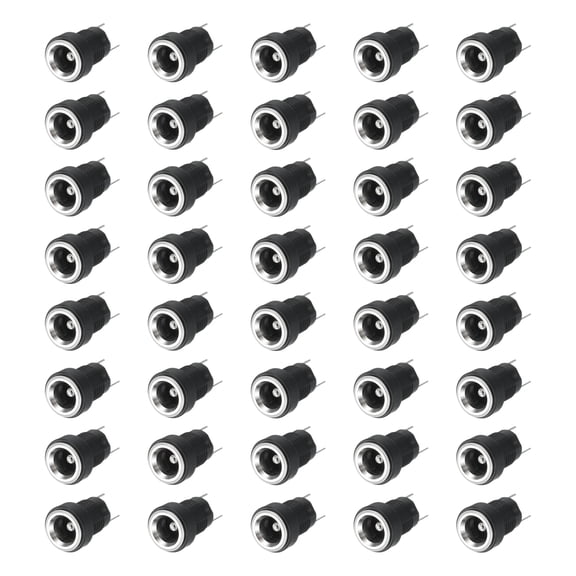 Uxcell 40pcs DC5525 Power Jack, 30V 0.5A 5.5x2.5mm 2 Pin DC Power Female Panel Mounting Connector Socket with Metal Nut Washer for Electronics Devices, Black 10x10x18mm