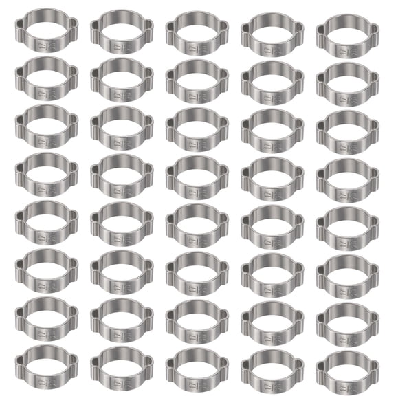 Uxcell 40pcs Double Ear Hose Clamp 17-20 mm 304 Stainless Steel Hose Clamp Double Ear O Clips Crimp Rings for Fuel Line Pipe Tube Fitting Connections, Silver