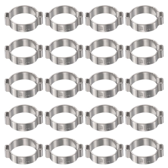 Uxcell 40pcs Double Ear Hose Clamp 18-21 mm 304 Stainless Steel Hose Clamp Double Ear O Clips Crimp Rings for Fuel Line Pipe Tube Fitting Connections, Silver