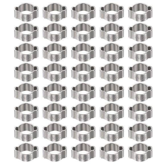Uxcell 40pcs Double Ear Hose Clamp 9-11 mm 304 Stainless Steel Hose Clamp Double Ear O Clips Crimp Rings for Fuel Line Pipe Tube Fitting Connections, Silver