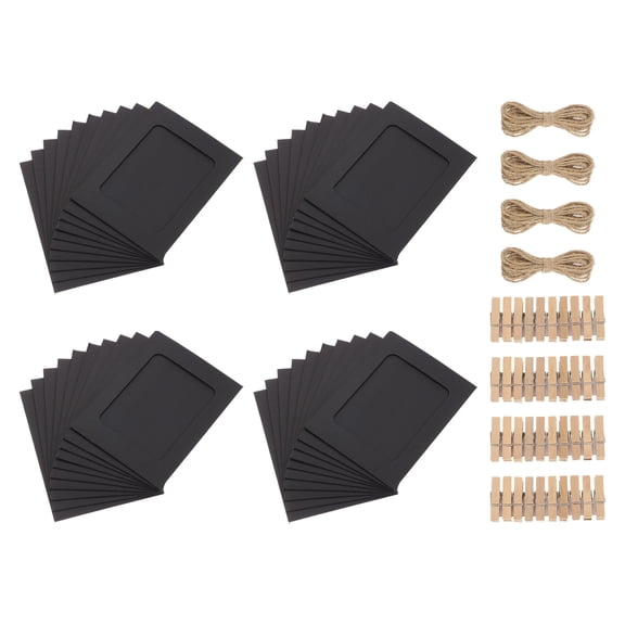 Uxcell 40pcs Paper Photo Frames Kit, 4 x 6" Kraft Photo Display Banner with Clips and String Picture Frame Hanging Display for Wedding Birthday Party Wall Decor, Black