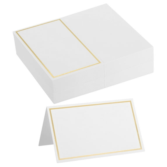 Uxcell 40pcs Place Cards, Line Border Printable Place Name Cards for Table Setting Wedding, White Gold Line