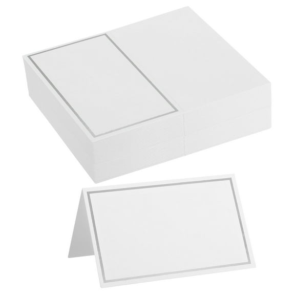 Uxcell 40pcs Place Cards, Line Border Printable Place Name Cards for Table Setting Wedding, White Silver Line