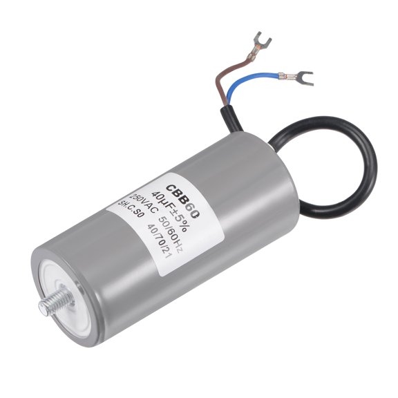 Uxcell 40uF 250V AC 50/60Hz 2 Wires w Fixing Stud, Terminal CBB60 Run Capacitor