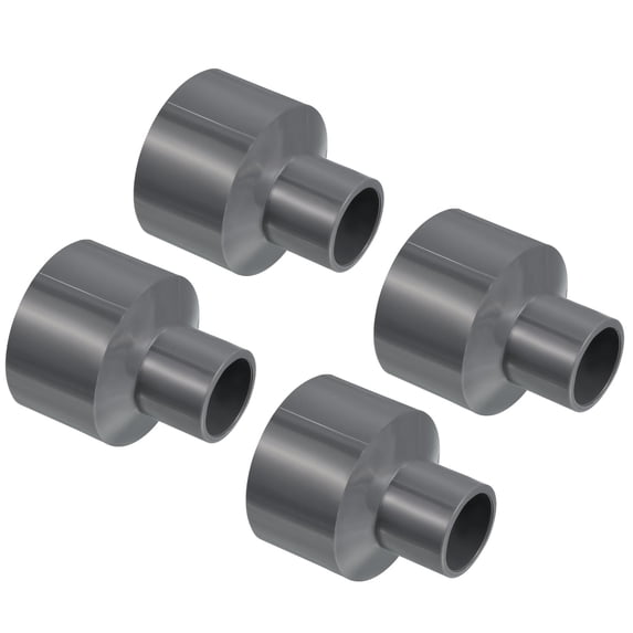 Uxcell Polyvinyl Chloride Reducer Pipe Fitting 1.57 inch x 0.79 inch 4 Pack Straight Coupling Adapter Connector Gray