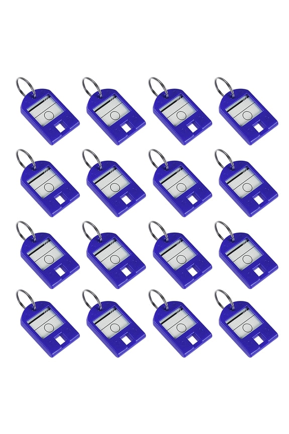 40x27mm Plastic Key Tags with Split Keyring Dark Blue 16 Count