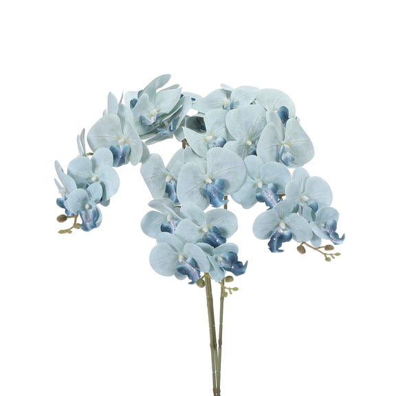 Uxcell 41" 9 Heads Artificial Orchid Stems Fake Faux Phalaenopsis for Vase Home Wedding Decoration, Grey Blue 3 Pack