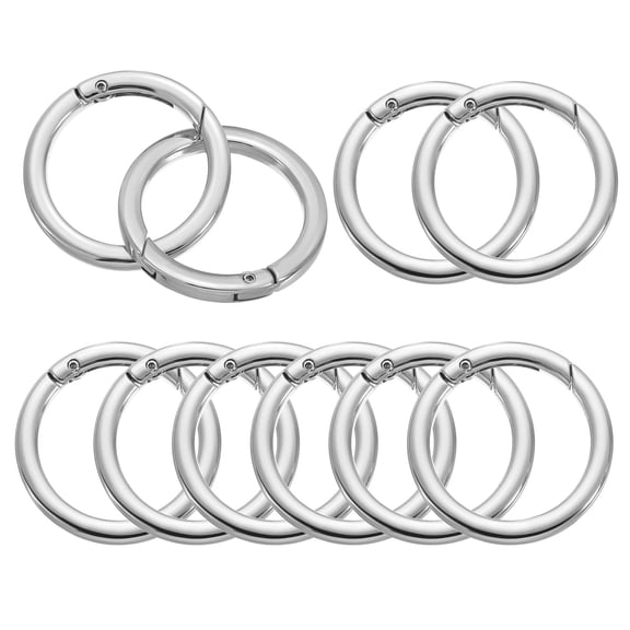Uxcell 41mm OD Flat Trigger Spring O Rings Round Clasp Clip Snap Spring Keyrings Silver Tone 10 Pack