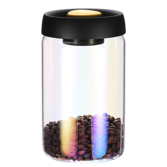 Uxcell 42.2oz Vacuum Glass Coffee Canister with Airtight Lid Sealed Coffee Jar Leakproof Transparent Food Storage Canister Jar,One-click Deflation for Tea, Beans, Spices,Sugar,Iridescent