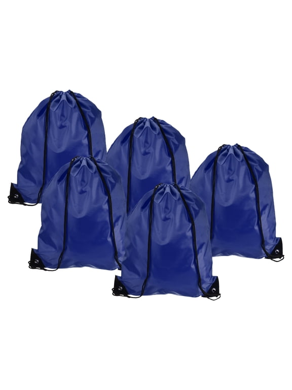 42x34cm Nylon Drawstring Bag Bulk Storage Cinch Backpack Sack, Dark Blue 5 Pack