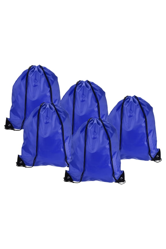 42x34cm Nylon Drawstring Bag Bulk Storage Cinch Backpack Sack, Navy Blue 5 Pack