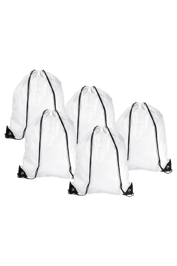 42x34cm Nylon Drawstring Bag Bulk Storage Cinch Backpack Sack, White 5 Pack