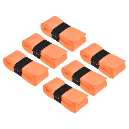 Uxcell 43.3" Non-Slip PU Tennis Racket Overgrip Tape Wraps with Hole Orange 6 Pack