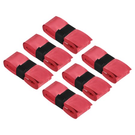 Uxcell 43.3" Non-Slip PU Tennis Racket Overgrip Tape Wraps with Hole Red 6 Pack