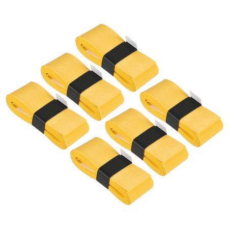 Uxcell 43.3" Non-Slip PU Tennis Racket Overgrip Tape Wraps with Hole Yellow 6 Pack