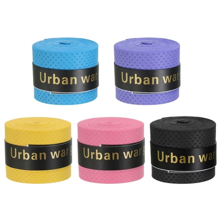 Uxcell 43.3" Round Groove Non-Slip PU Tennis Racket Overgrip Tape Wraps 5 Color 10 Pack