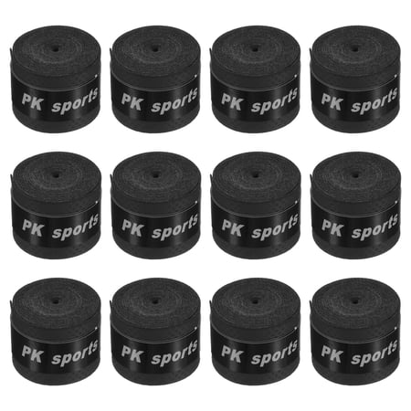 Uxcell 43.3" Round Groove Non-Slip PU Tennis Racket Overgrip Tape Wraps Black 12 Pack